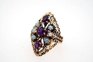 14K Yellow Gold Amethyst and Opal Ring
