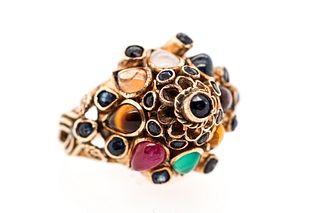 14K Yellow Gold Multi Colored Dome Ring