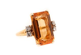14K Yellow Gold Imperial Topaz and Diamond Ring