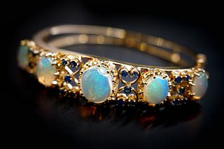 14K Yellow Gold Opal and Sapphire Bracelet