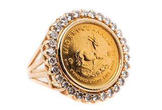 14k Yellow Gold 1/10oz 1982 Afirca Kruggerand Ring