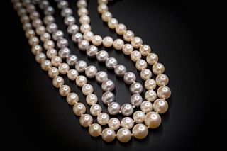 A Set of White and Gray Pearl Necklaces