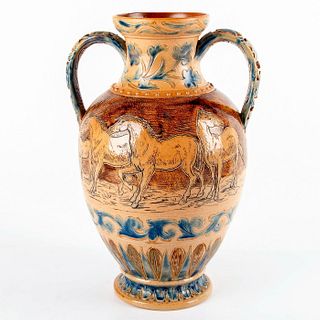 Impressive Doulton Lambeth Double Handled Vase, Horses