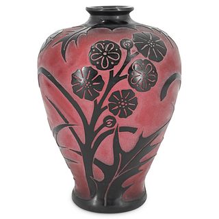 Steuben Acid-Etched Mirror Black Over Amethyst Vase