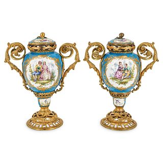 (2 Pc) 19th Cent. French Sevres Porcelain Urns