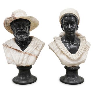 (2 pc) Antique Neoclassical Two-tone Marble Busts