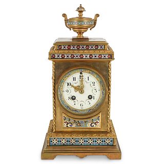 French Champleve Enamel Ormolu Mantel Clock