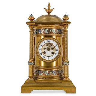 French Thieble Champleve & Gilt Bronze Mantel Clock