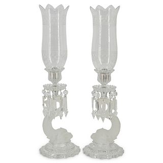 Pair of Baccarat Crystal Dolphin Candle Holders