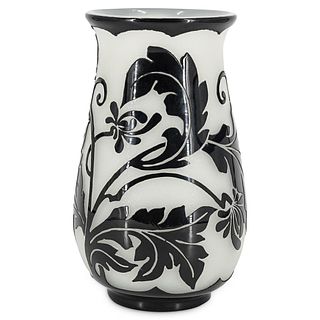 Steuben Acid-Etched Mirror Black Over Alabaster Vase