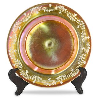 Steuben Gold Calcite Plate With Floral Etching