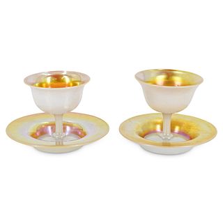 (4 pc) Steuben Gold Calcite Sherbet Cups With Underplates