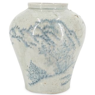 Antique Korean Blue & White Glazed Jar