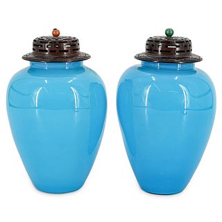 Steuben Covered Light Blue Jade Oriental-style Vases