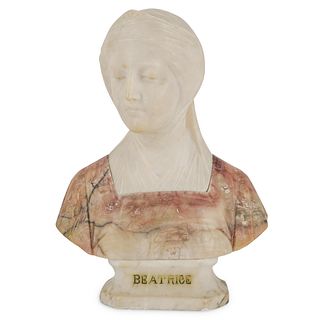 Attrib. To Giuseppe Bessi (1857) Alabaster & Marble "Beatrice" Bust