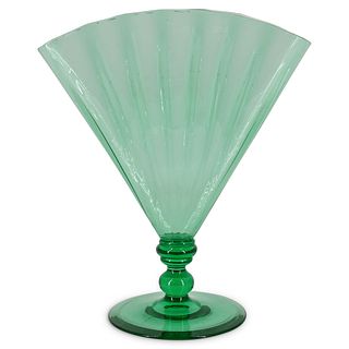 Steuben Glass Green Fan Vase