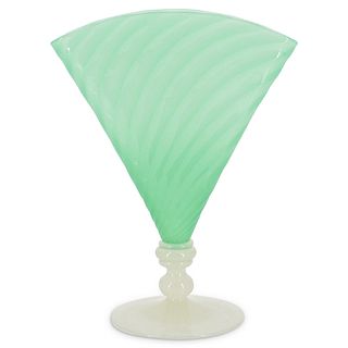 Steuben Green And Alabaster Spiral-ribbed Fan Vase