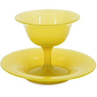 Steuben Yellow Sherbet Cup And Underplate