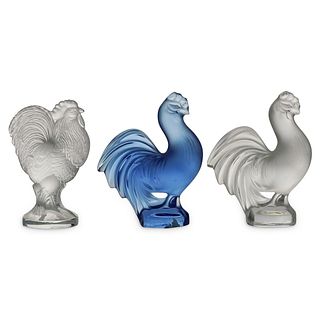 (3 Pc) Lalique Rooster Figurines