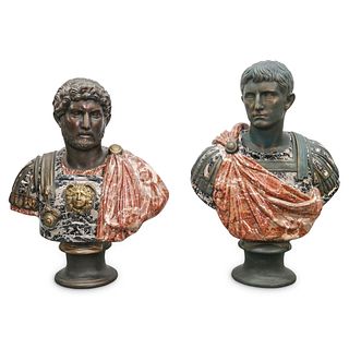(2 Pc) Paolo Marioni Roman Emperor Bust Sculptures