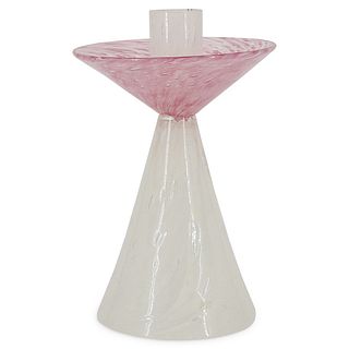 Steuben White & Rose Cluthra Candlestick