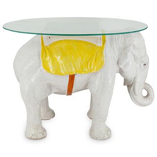 Italian Glazed Terracotta Elephant Garden Stool/Table