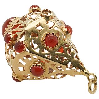14K Gold & Amber Etruscan Style Pendant
