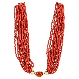 Beaded Coral Multi Stranded Necklace