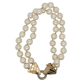 Vintage 14k Gold, Pearl and Diamond Bracelet