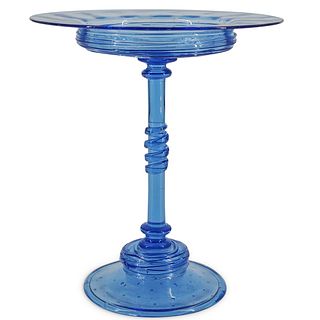 Steuben Blue Reeded And Bubbly Compote