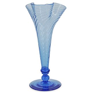 Steuben Spiral Ribbing Blue Vase