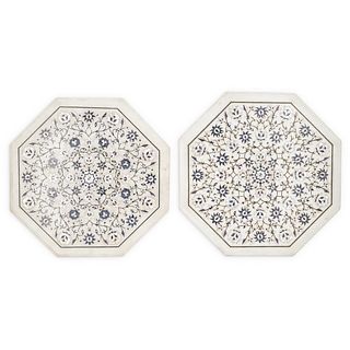 (2 Pc) Pietra Dura Marble Mosaic Inlay Table Tops