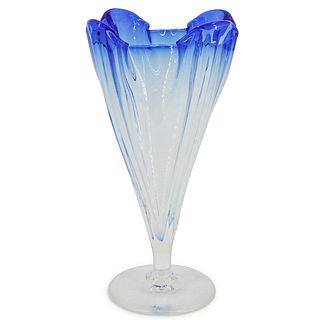 Steuben Colorless Grotesque Vase With Blue Shading