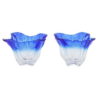 (2 pc) Steuben Colorless Grotesque Bowls With Blue Shading