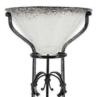 Steuben Black And White Cluthra Bowl on Stand