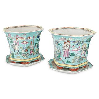 (2 pc) Chinese Famille Rose Porcelain Planters