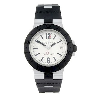 BULGARI - a gentleman's Aluminium wrist watch. Aluminium case with black rubber bezel. Reference AL