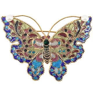 Antique Plique-A-Jour Butterfly Brooch