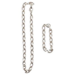 (2 Pc) Sterling Silver Chain Link Jewelry Suite