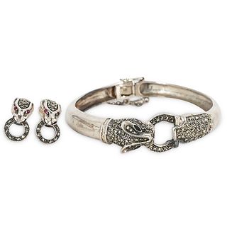 Sterling Panther Bracelet and Earring Set