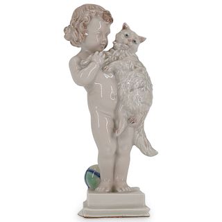 Rosenthal Porcelain "Putti Cherub w// Cat" Figurine