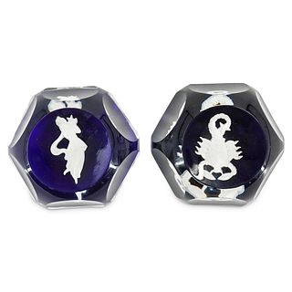 (2 Pc) Baccarat Crystal Zodiac Paperweights