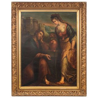 JESÚS EN LA NORIA DE JACOB, MEXICO, 19TH CENTURY Oil on canvas Conservation details. Restored 40.9 x 30.3" (104 x 77 cm) | JESÚS EN LA NORIA DE JACOB 