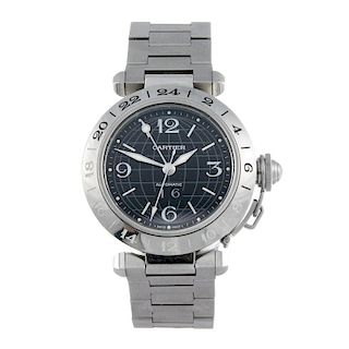 CARTIER - a Pasha de Cartier GMT bracelet watch. Stainless steel case with calibrated bezel. Referen