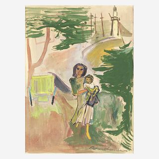 Ludwig Bemelmans (American, 1898–1962) Gypsies (Mother and Child with Donkey by the Lighthouse)