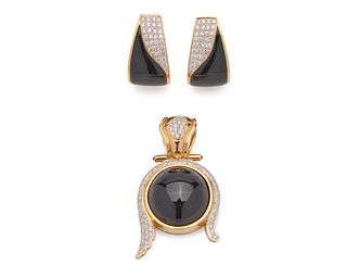 18K Gold, Onyx, and Diamond Suite
