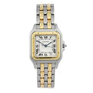 CARTIER - a Panthere bracelet watch. Stainless steel case with yellow metal bezel. Reference 183949,