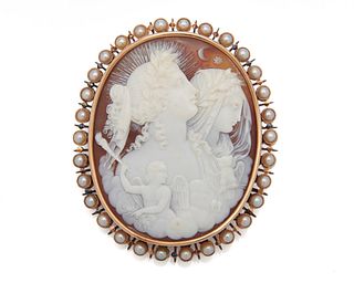 14K Gold and Carved Shell Cameo Pendant/Brooch