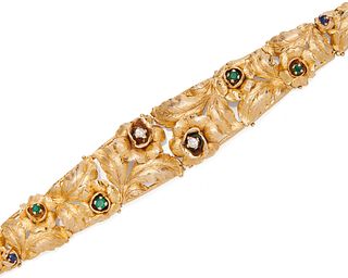 14K Gold, Emerald, Sapphire, and Diamond Bracelet