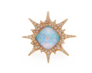 18K Gold, Opal, and Diamond Ring